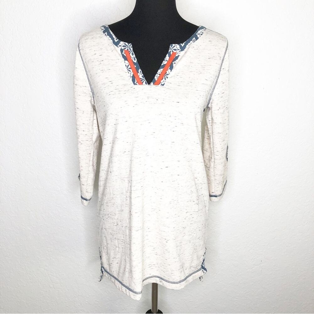 Hatley oatmeal marled navy orange trim knit tunic top size Small